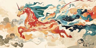 梦幻祥瑞独角兽腾云驾雾