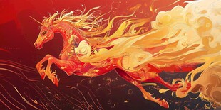 赤焰独角兽奔腾图