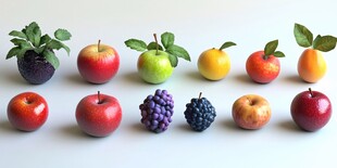 多彩新鲜水果整齐排列