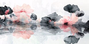 水墨荷花倒影意境图