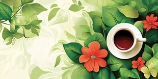 绿叶繁花间的咖啡时光