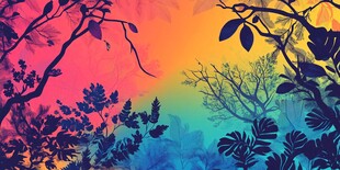 梦幻多彩的植物剪影景观