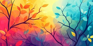 绚丽多彩的梦幻秋叶树枝