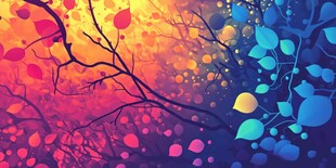 梦幻多彩树枝树叶背景图