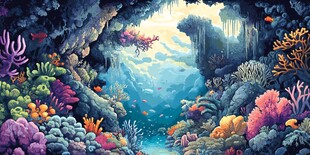 梦幻海底洞穴珊瑚景观