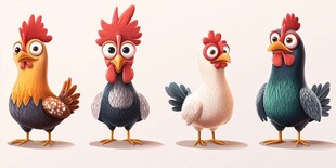 四只可爱的卡通风格小鸡