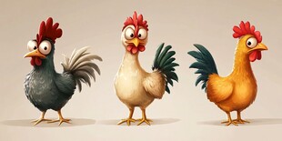 三只可爱卡通公鸡形象