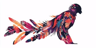 彩色梦幻鹦鹉艺术插画