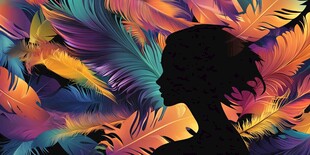 梦幻羽影中的女性剪影