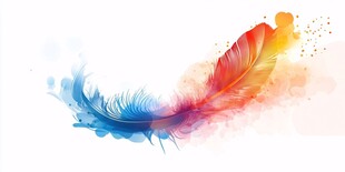 彩色梦幻羽毛水彩艺术图
