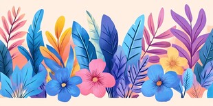 缤纷花卉与叶子的活力图案