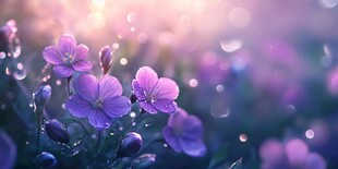 梦幻紫花绽放 露珠相伴
