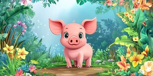 森林中的可爱小猪