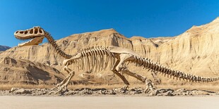 沙漠中的恐龙骨架模型
