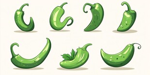 一组卡通绿辣椒插画
