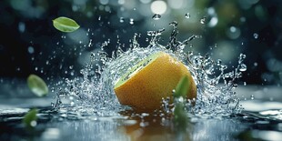 橙子入水溅起晶莹水花