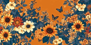 秋日花卉蝴蝶绚丽图案