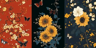 花卉蝴蝶拼接图案设计