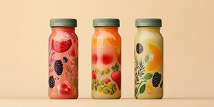 多彩水果瓶装果汁饮品展示