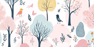 春日森林萌趣动植物图案