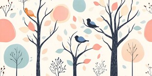 春日树间双鸟插画