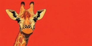 红色背景上的长颈鹿头像