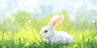 草地上的可爱白兔