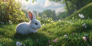 草地上的可爱小白兔