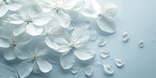 蓝底白花朵清新静物图