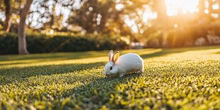 阳光下草地上的可爱白兔