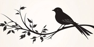 枝头小鸟剪影艺术图案