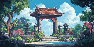 中式园林牌坊景观图