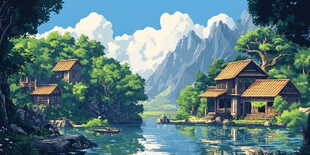 河畔山居美景