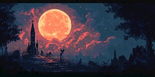 月夜下的神秘城堡景观