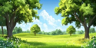 夏日绿野风景插画