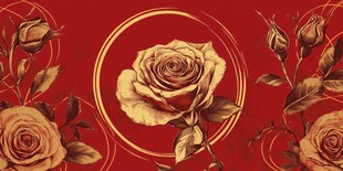 复古红底金色玫瑰图案
