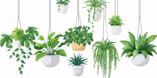 悬挂绿植盆栽组合插画