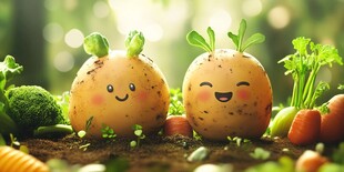 可爱笑脸土豆与缤纷蔬菜
