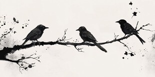 三只鸟儿栖于枝头