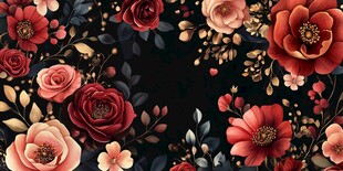 黑色背景的绚丽花卉图案