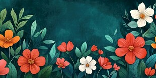 花卉绿叶边框插画背景