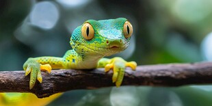 翠绿壁虎栖息枝头