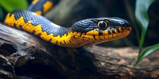 斑斓毒蛇盘踞于木上