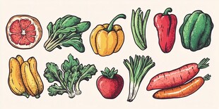 手绘多彩蔬果集合