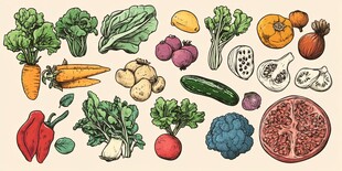 手绘多彩蔬菜集合图
