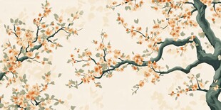 中式繁花树枝插画背景图