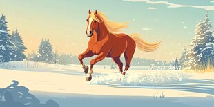 雪地中奔腾的骏马