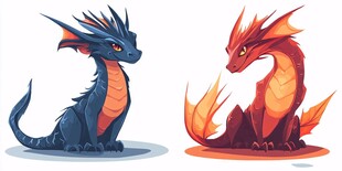 双色萌龙可爱插画