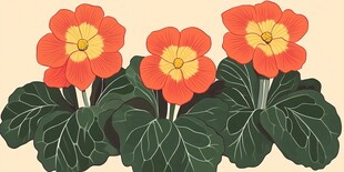 三朵橙红报春花插画