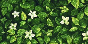 绿叶白花植物无缝背景图